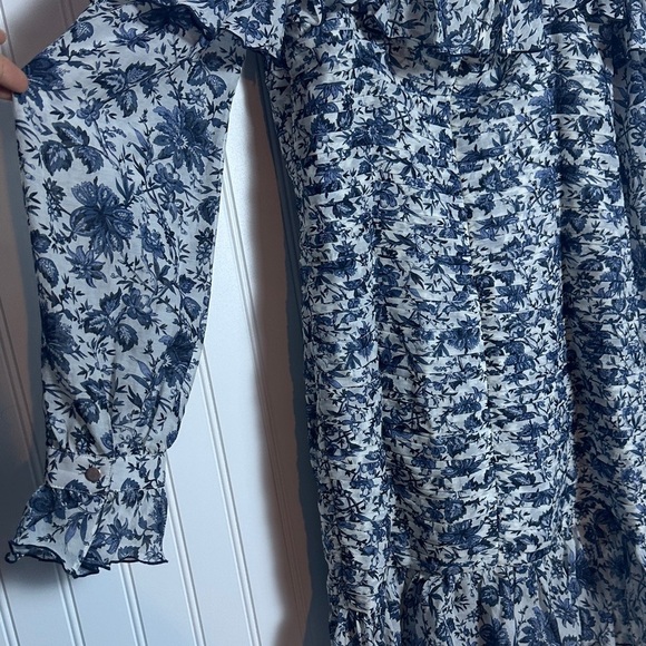 Robert Rodriguez "Carmen" silk-blend sheath dress M Long Sleeve Ruffle Floral - Picture 9 of 11